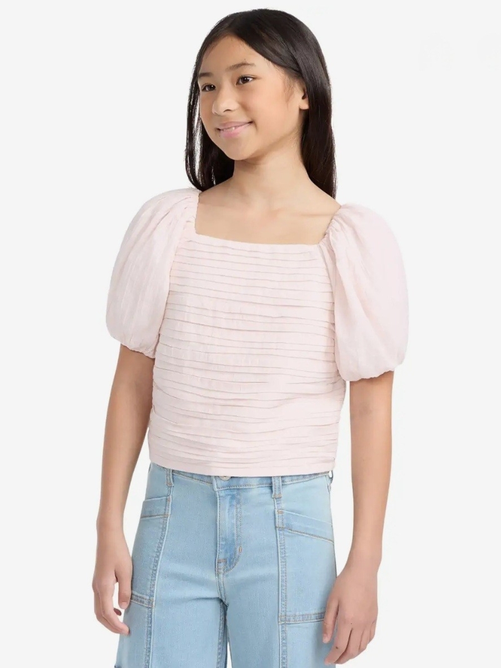 abercrombie kids Light Pink Puff-Sleeve Square Neck Top - Size 17/18